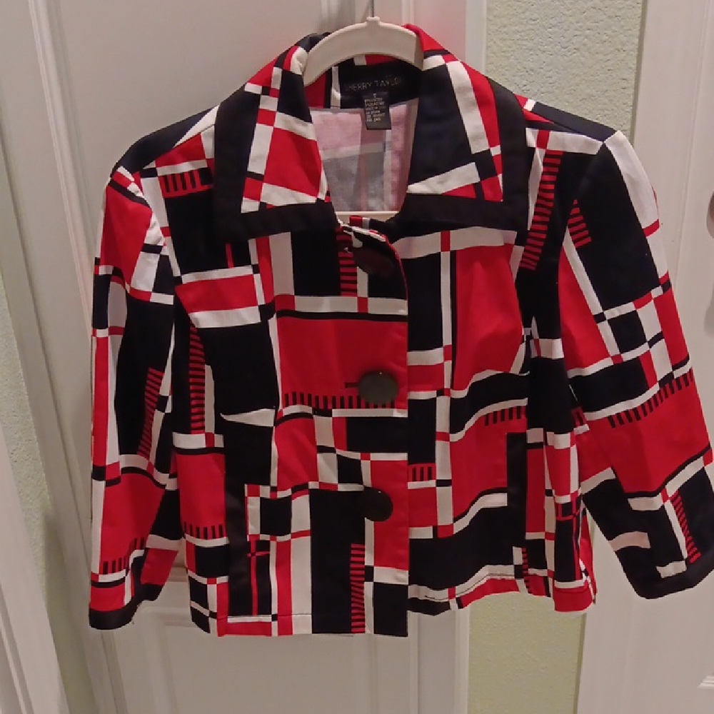 Tommy Hilfiger Red and Black Geometric Blazer